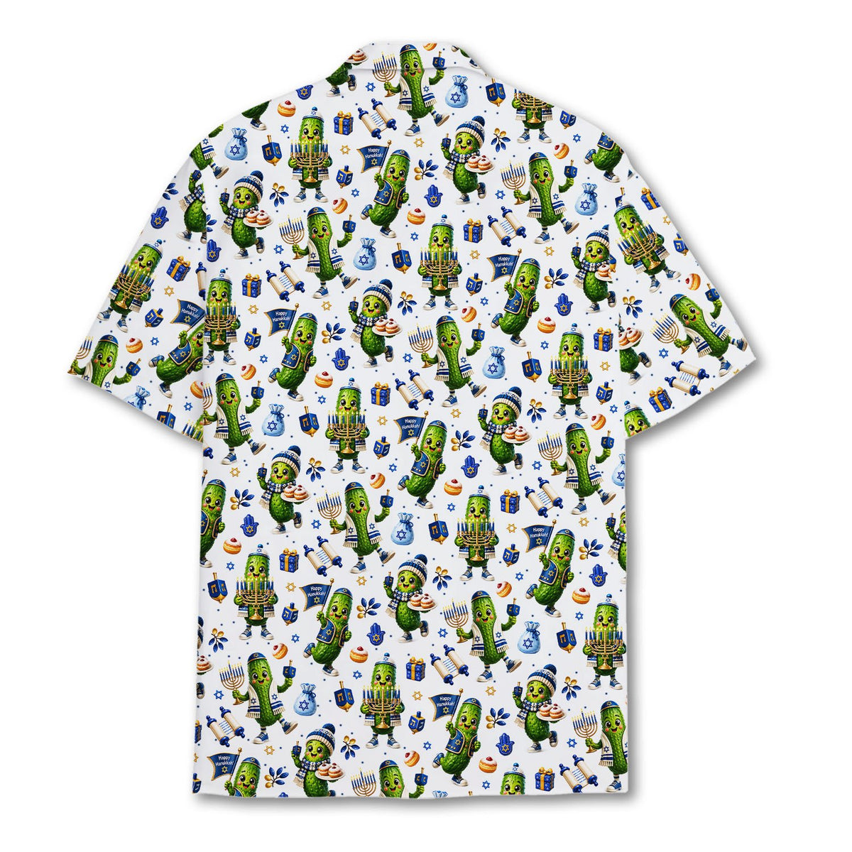 Close up of the polyester fabric on the Hanukkah hawaiian shirt