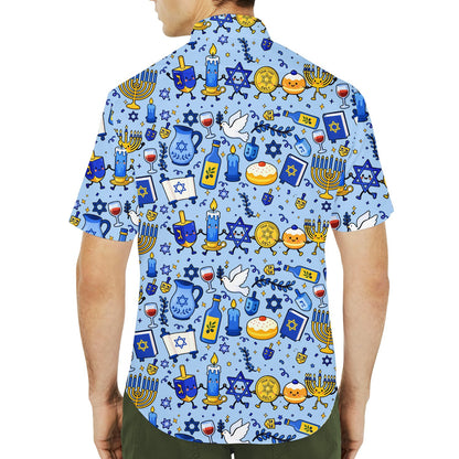 Second lifestyle view of family matching outfits wearing Hanukkah hawaiian shirts