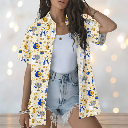 Lifestyle angle showing the short-sleeve button-up design
