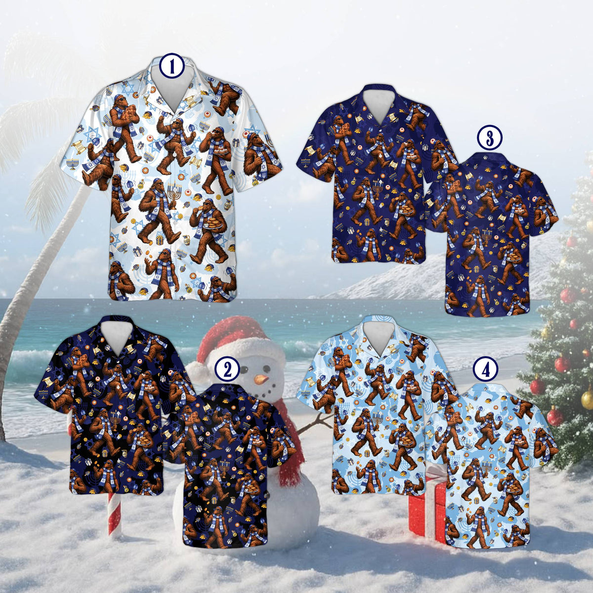 Multicolor view of the Bigfoot holiday hawaiian shirt design