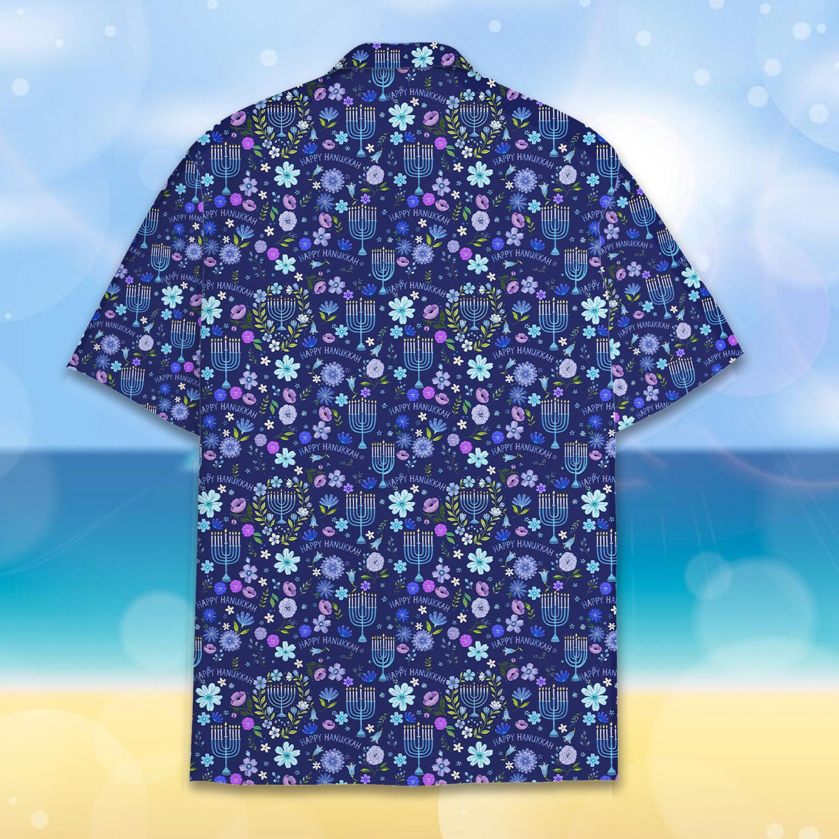 Back view of the Hanukkah menorah and floral shirt, variant 3
