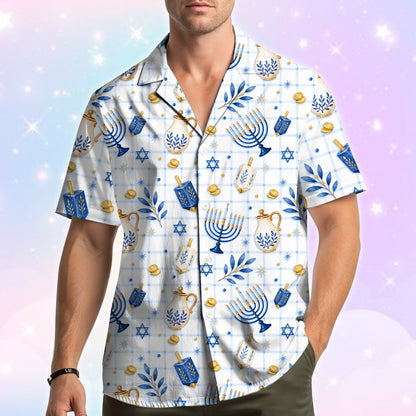 Third lifestyle view showcasing the festive family matching outfits with Hanukkah motifs