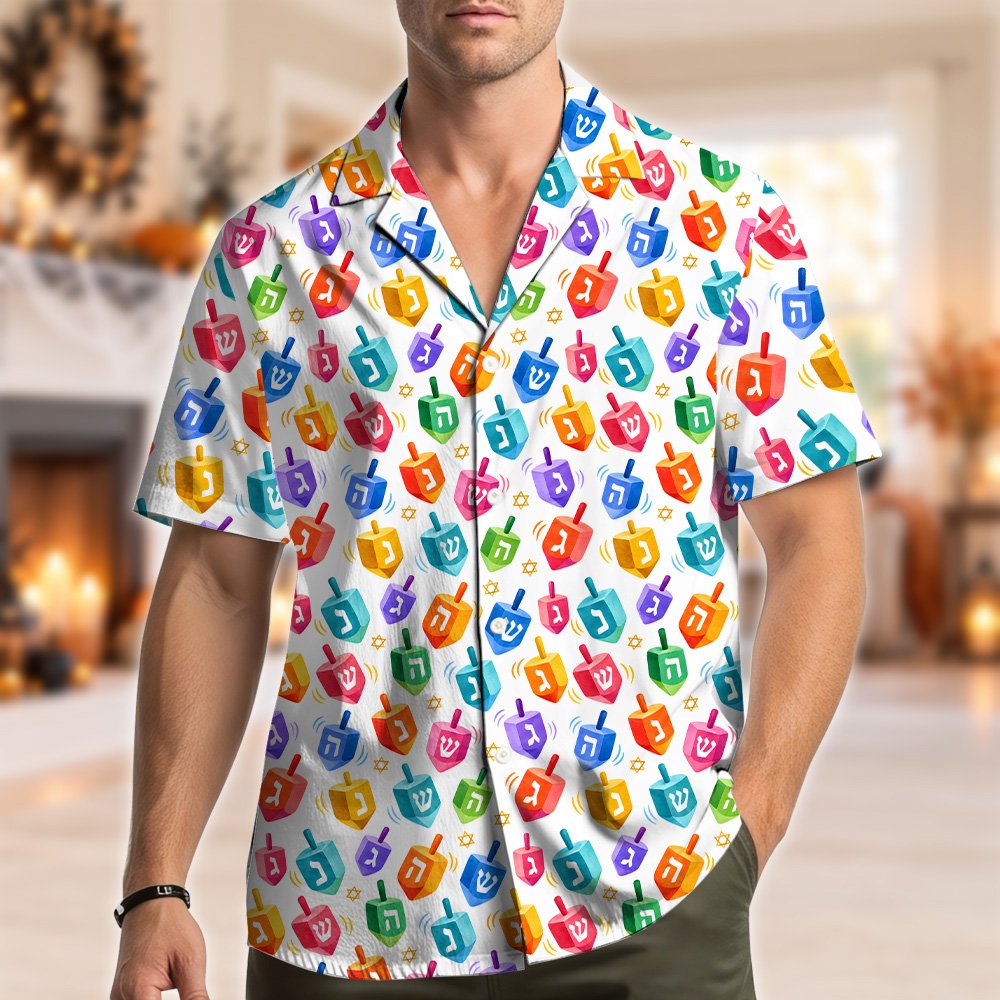 Third lifestyle view of the family hawaiian shirts for Hanukkah