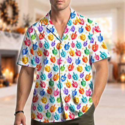 Third lifestyle view of the family hawaiian shirts for Hanukkah
