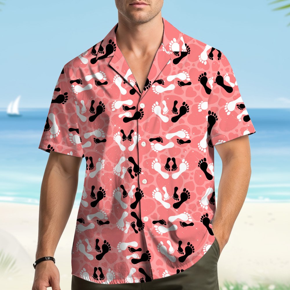 Second lifestyle view featuring the red hearts hawaiian shirt outdoors