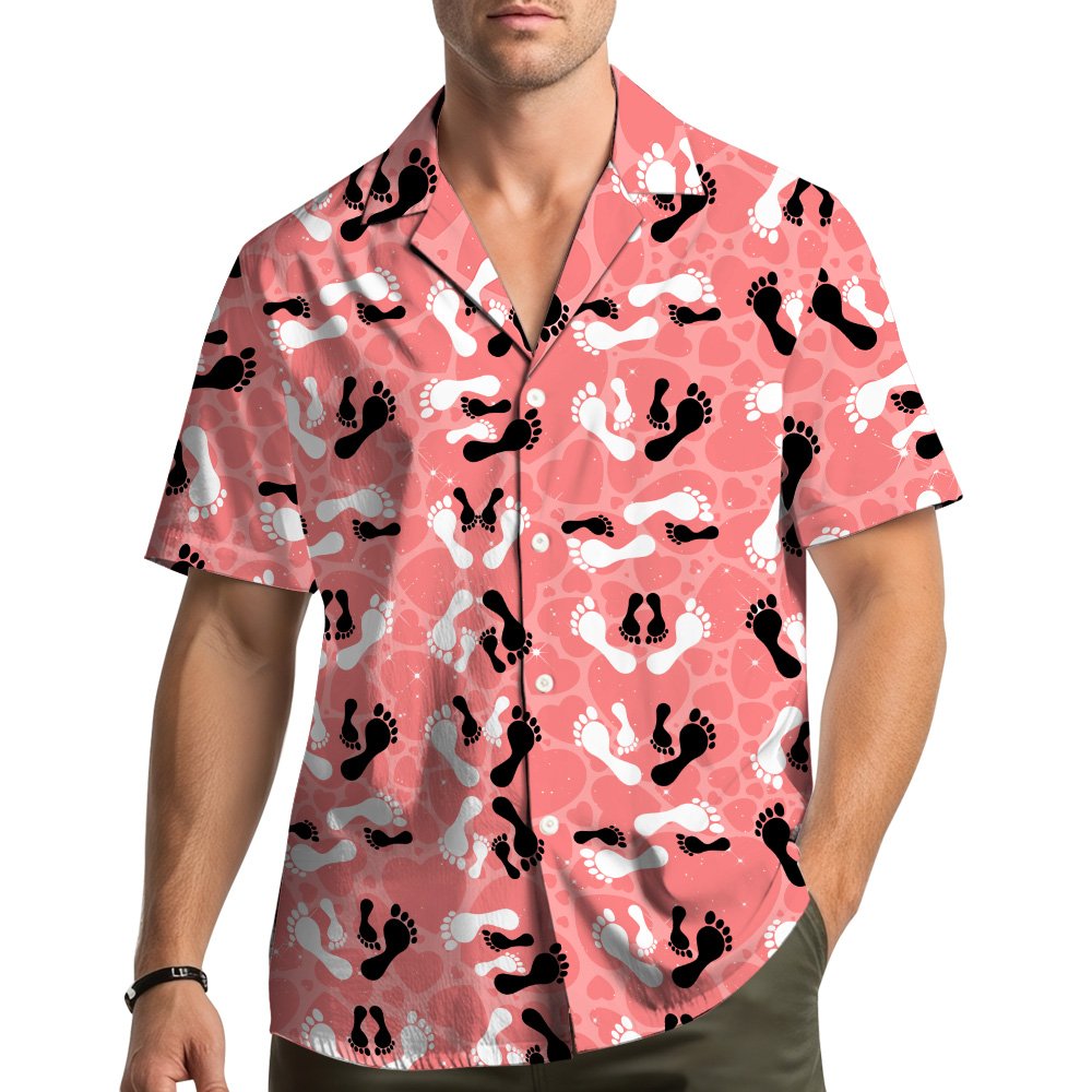 Lifestyle view of a family wearing matching family hawaiian shirts