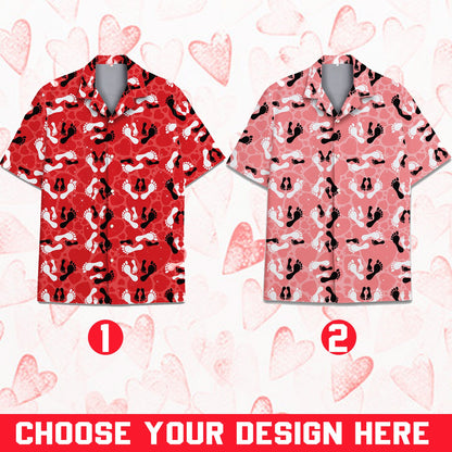 Flat lay view showing the vibrant red and pink colors of the shirt