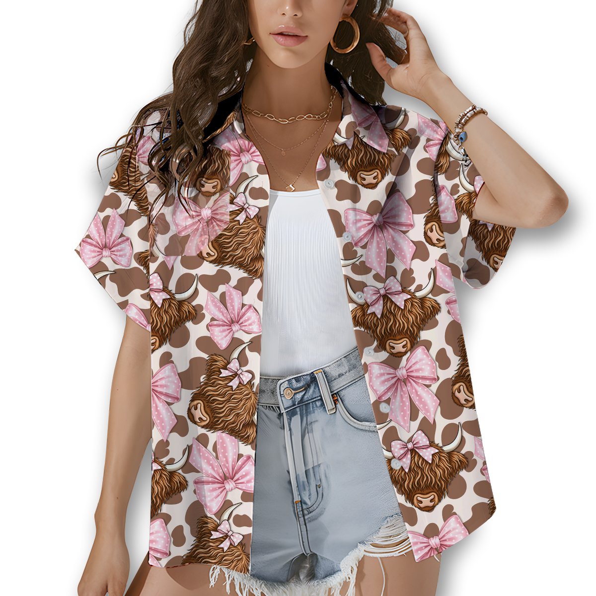 Back view of brown highland hawaiian shirt