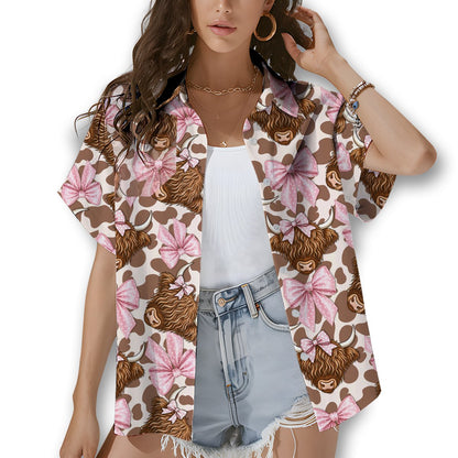 Back view of brown highland hawaiian shirt