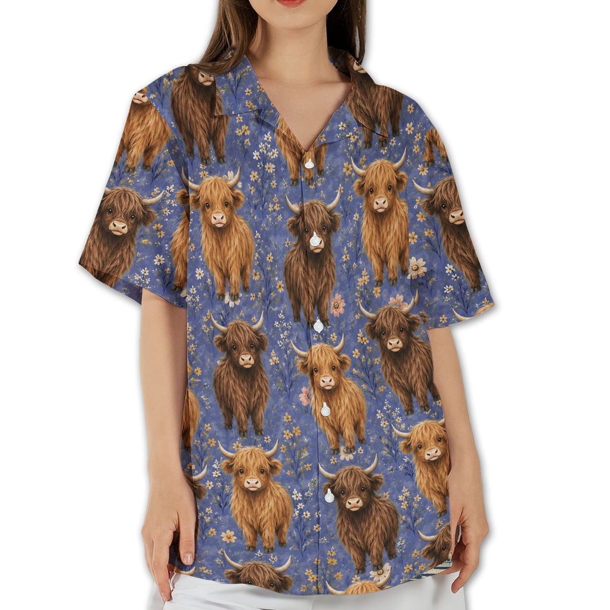 Lifestyle image showing the vibrant blue highland cow design
