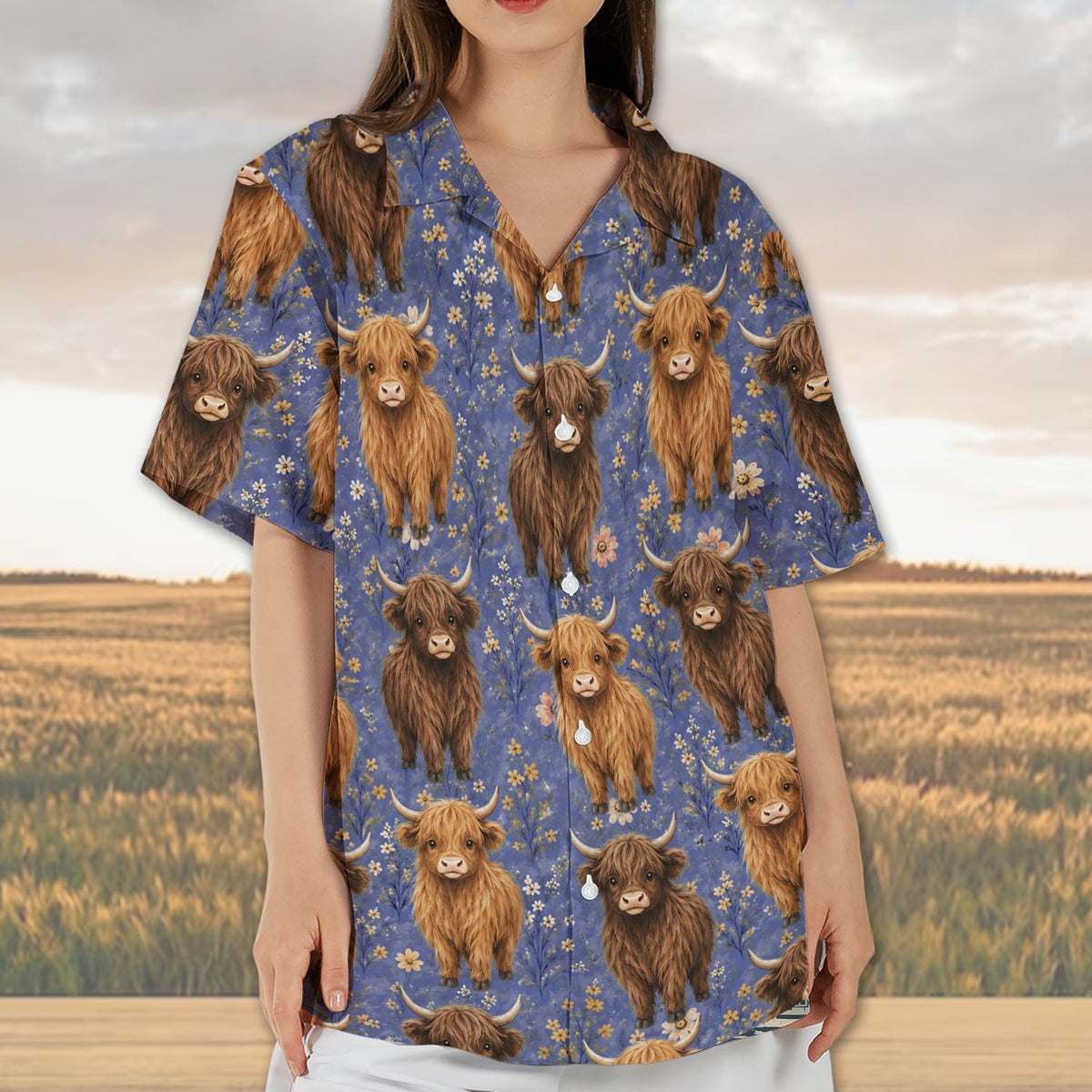 Family enjoying the outdoors in matching hawaiian shirts