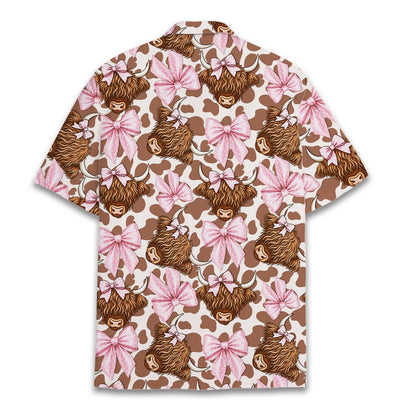 Lifestyle view of matching family wearing brown highland hawaiian shirts