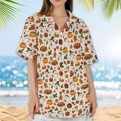 Final lifestyle view of the comfortable polyester mix hawaiian shirt