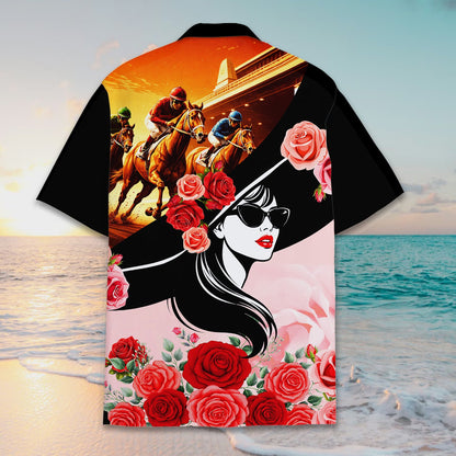 Back view of the horse racing & derby hawaiian shirt