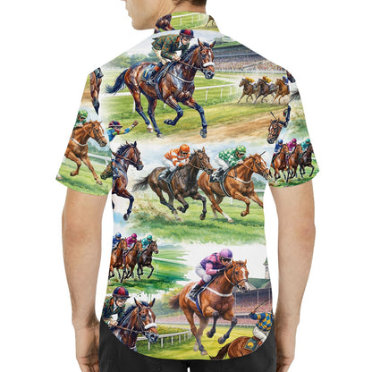 Back view of horse racing Hawaiian shirt
