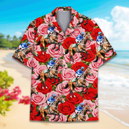 Another front angle of the floral hawaiian shirt with jockey design