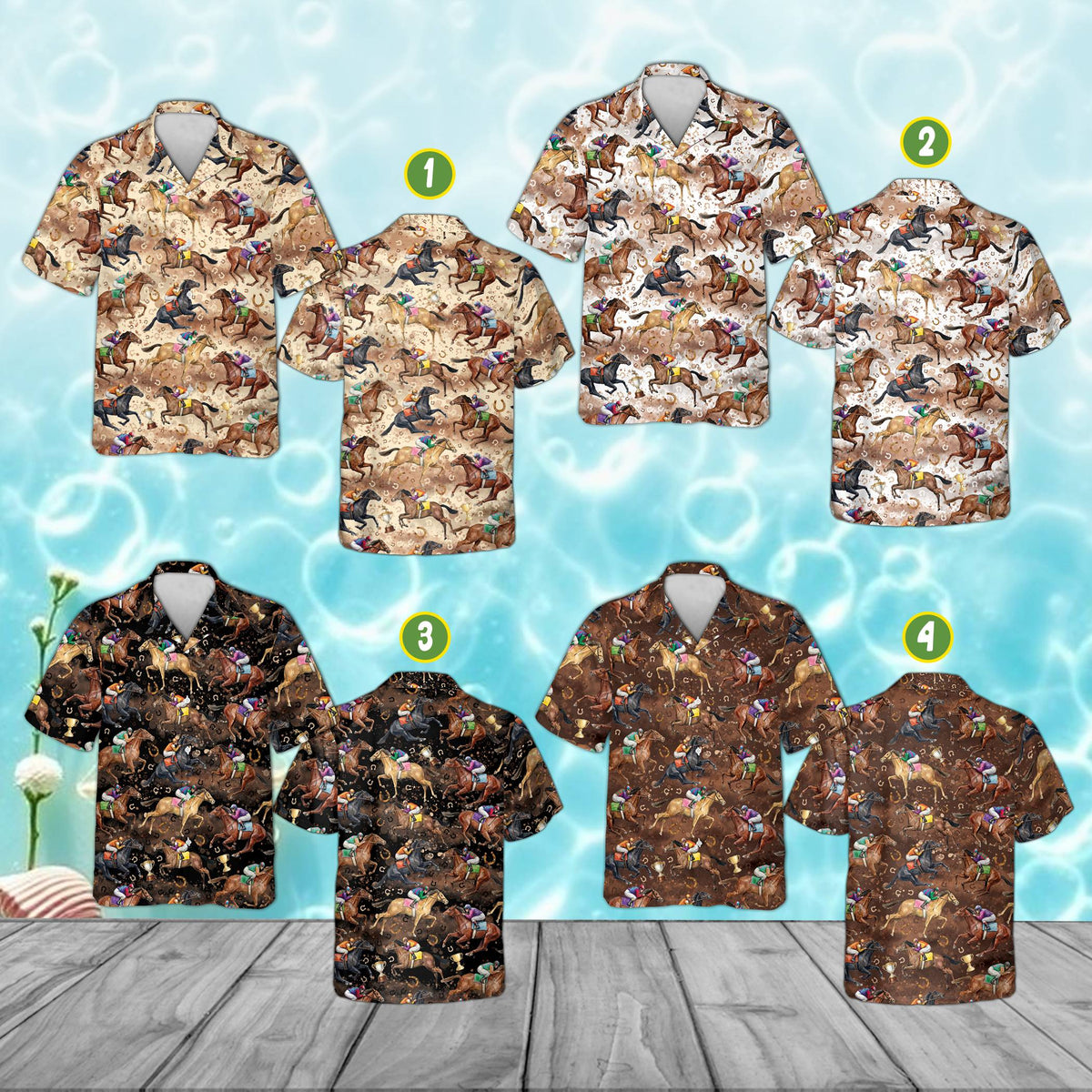 Other view of the racing Hawaiian shirt showing the all-over print