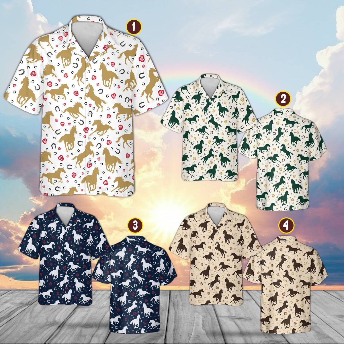 Additional view showing the abstract horse racing pattern details