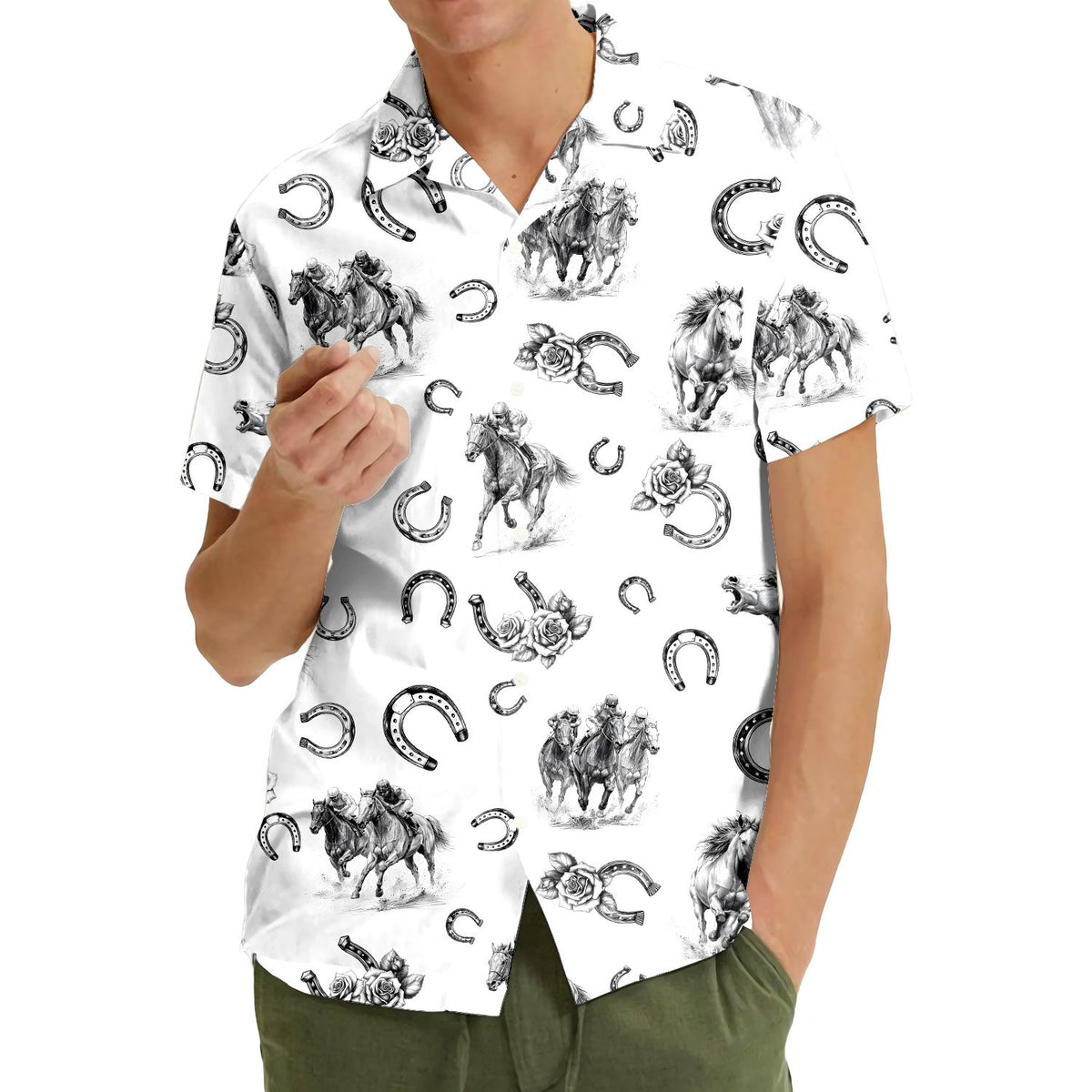 Second lifestyle view of the matching family hawaiian shirts