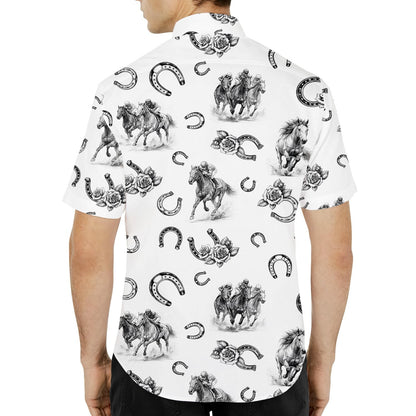 Third lifestyle view of the horse racing matching hawaiian shirts family