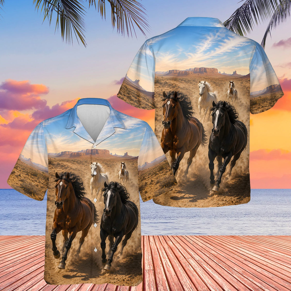 Close-up front view detailing the running horses design