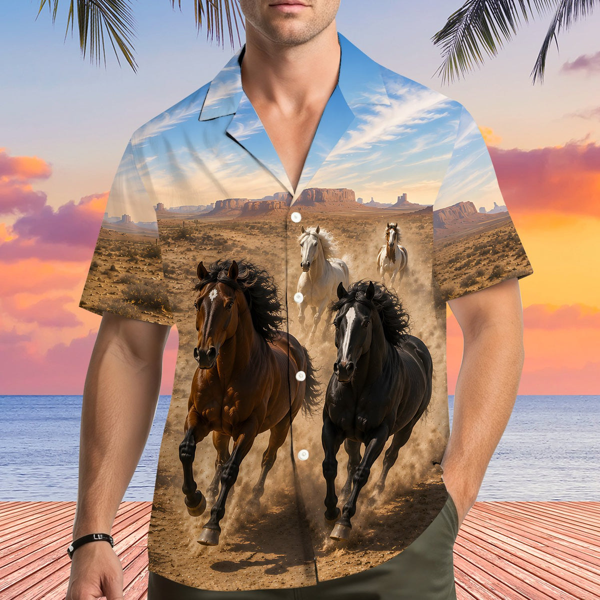 Second lifestyle view of the desert hawaiian shirt outdoors