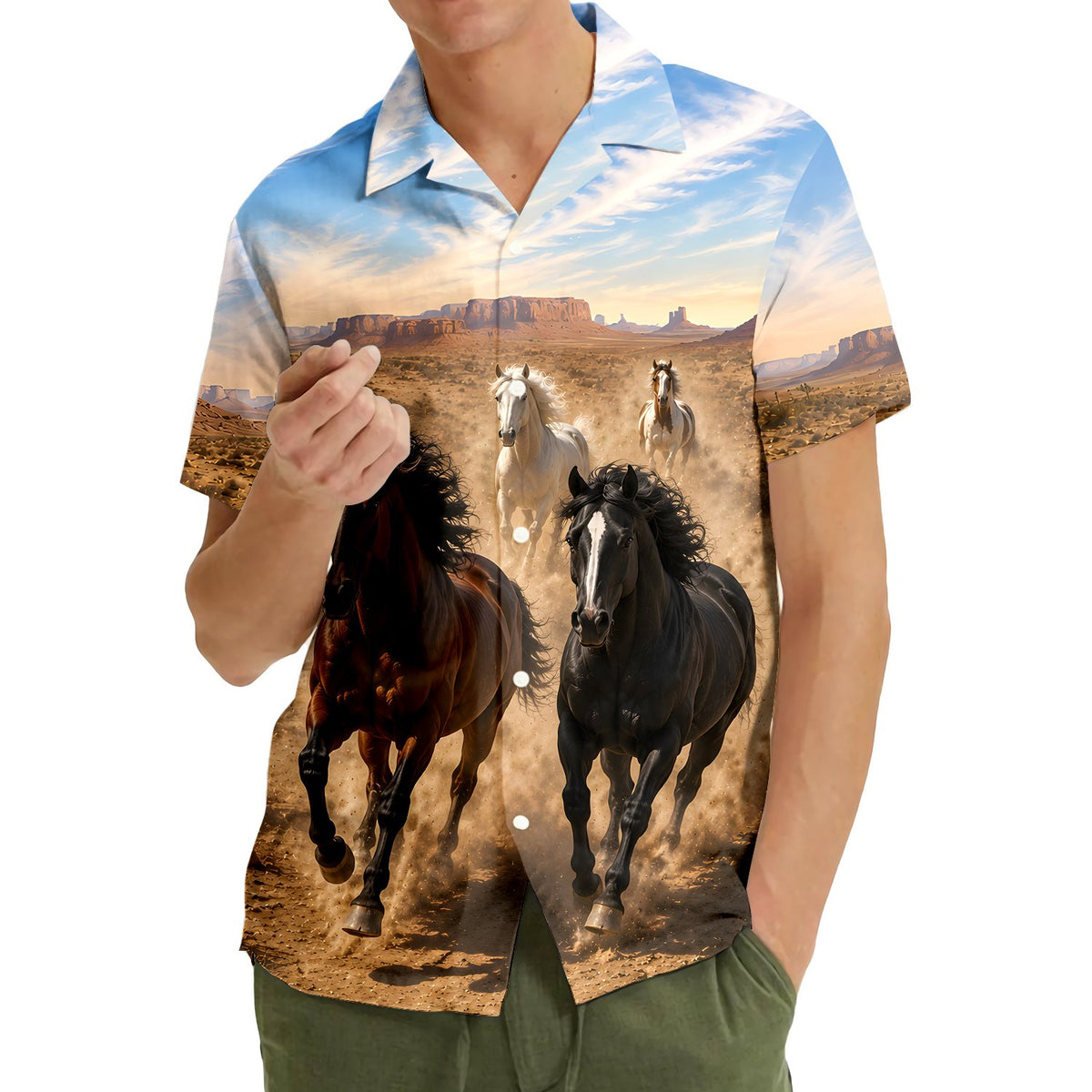 Third lifestyle view showing the comfortable fit of the shirt