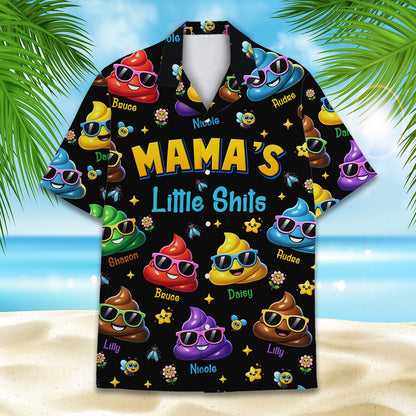 Additional front view of the black comedic hawaiian shirt