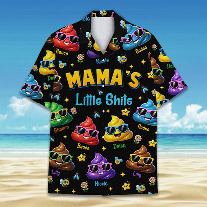 Detailed front view of the black personalized hawaiian shirt