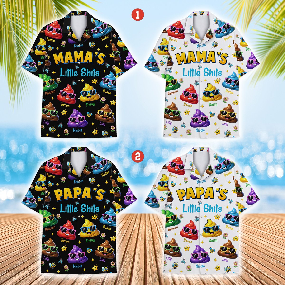 Front detail of the funny matching family hawaiian shirts design