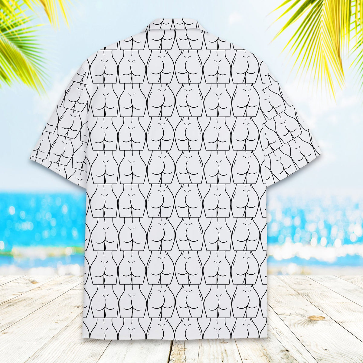 Alternative back view of the white humor hawaiian shirt