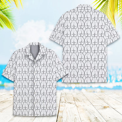 Close up front view of the white humor hawaiian shirt pattern
