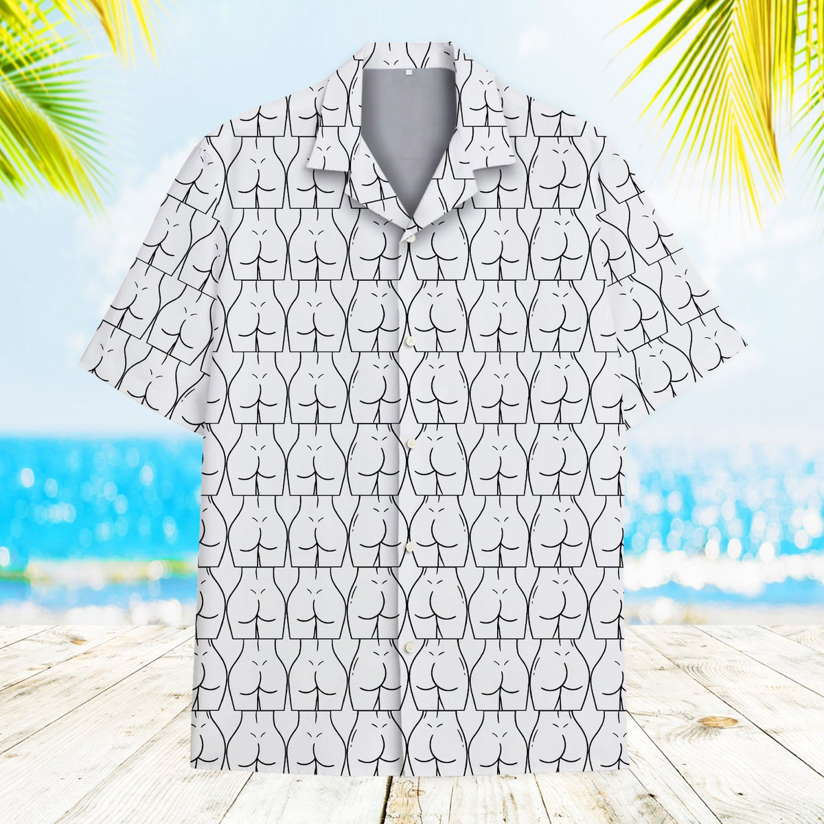 Front view of the white humor hawaiian shirt