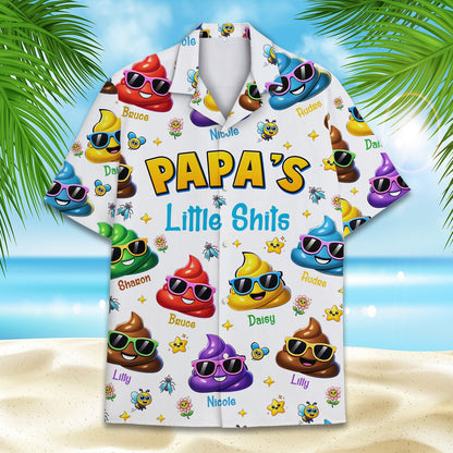 Front view of the white humor hawaiian shirt with custom names