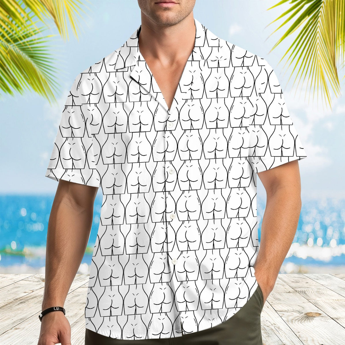 Second lifestyle view of the matching family hawaiian shirts