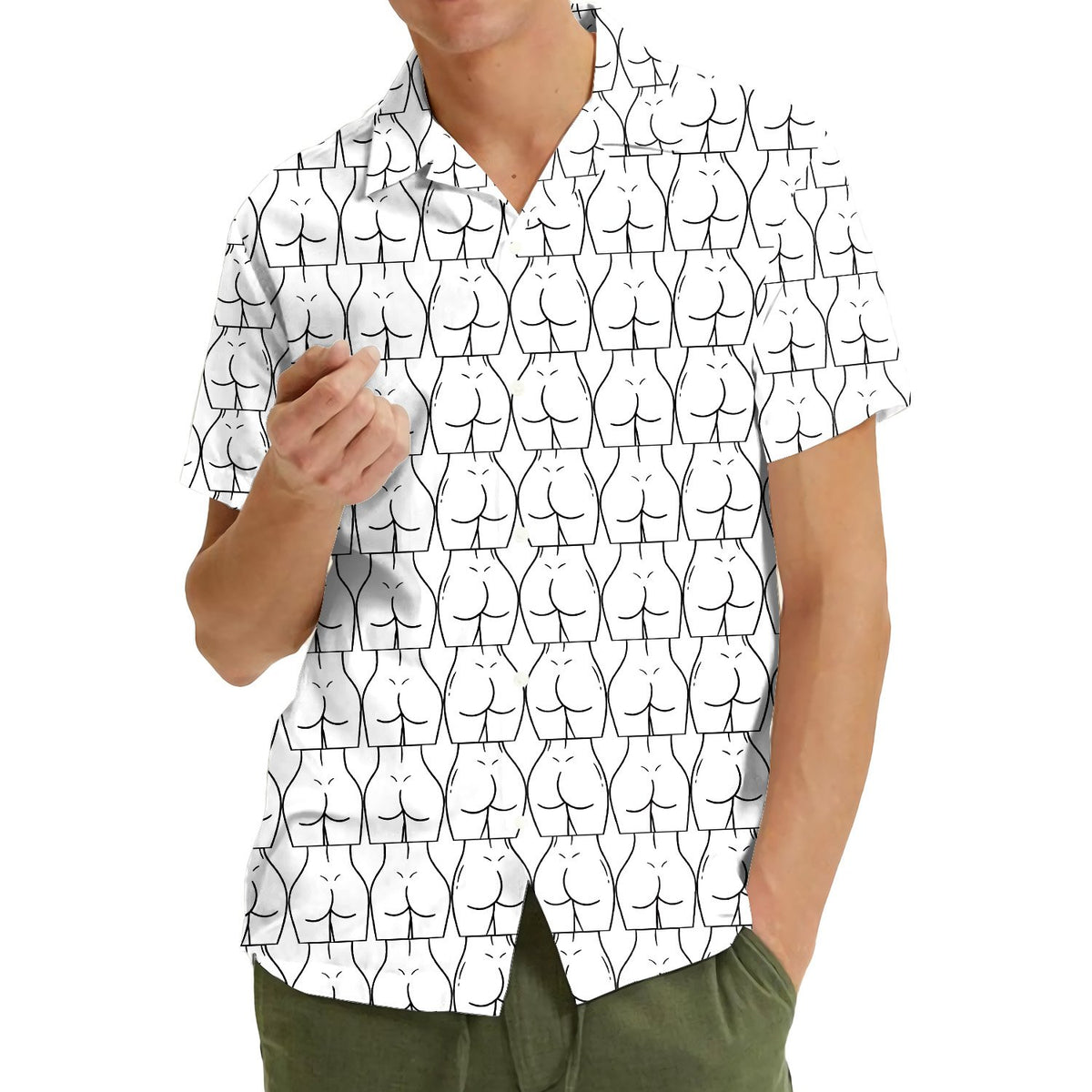 Third lifestyle view showing the humor hawaiian shirt in a casual setting