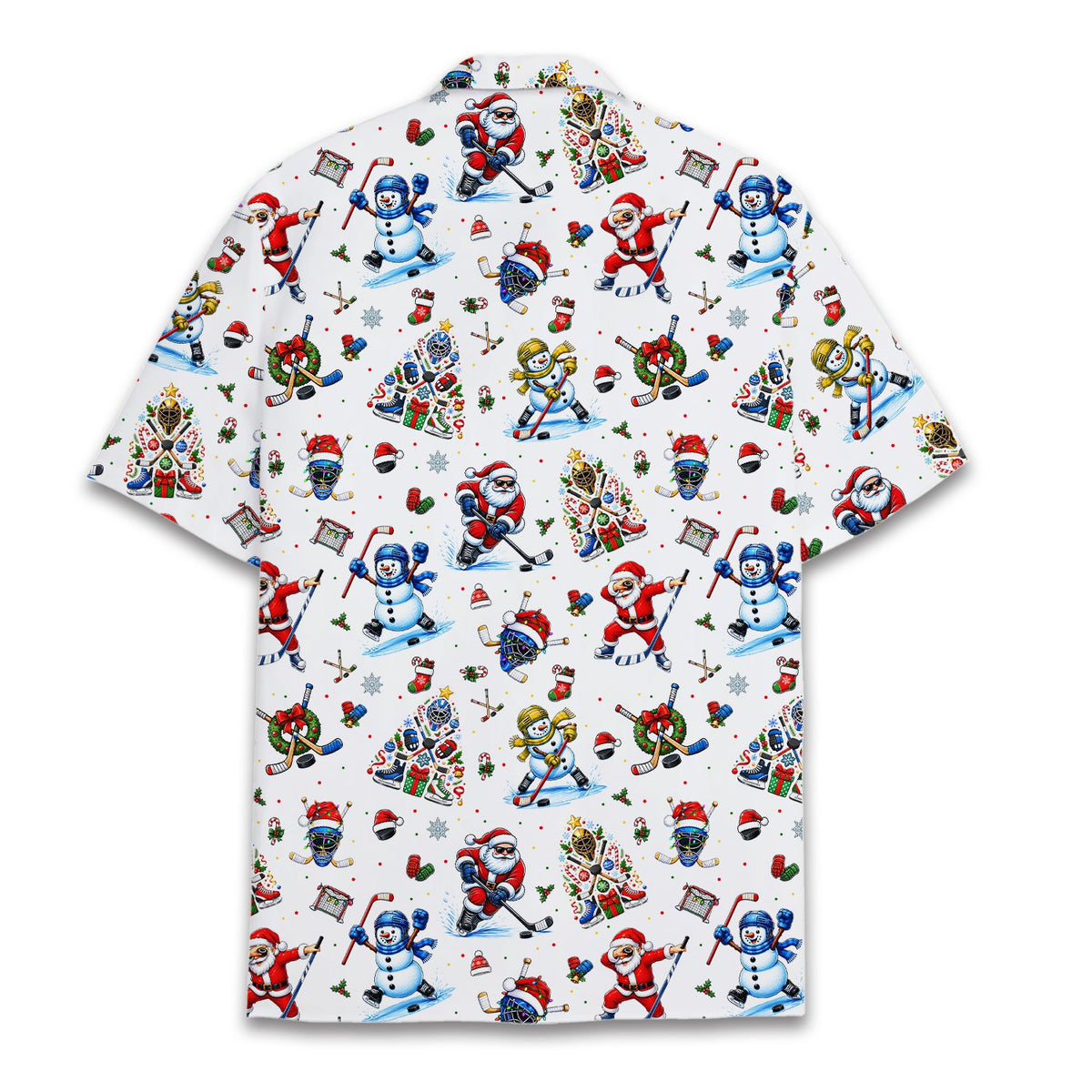 Back view of the Christmas ice hockey hawaiian shirt