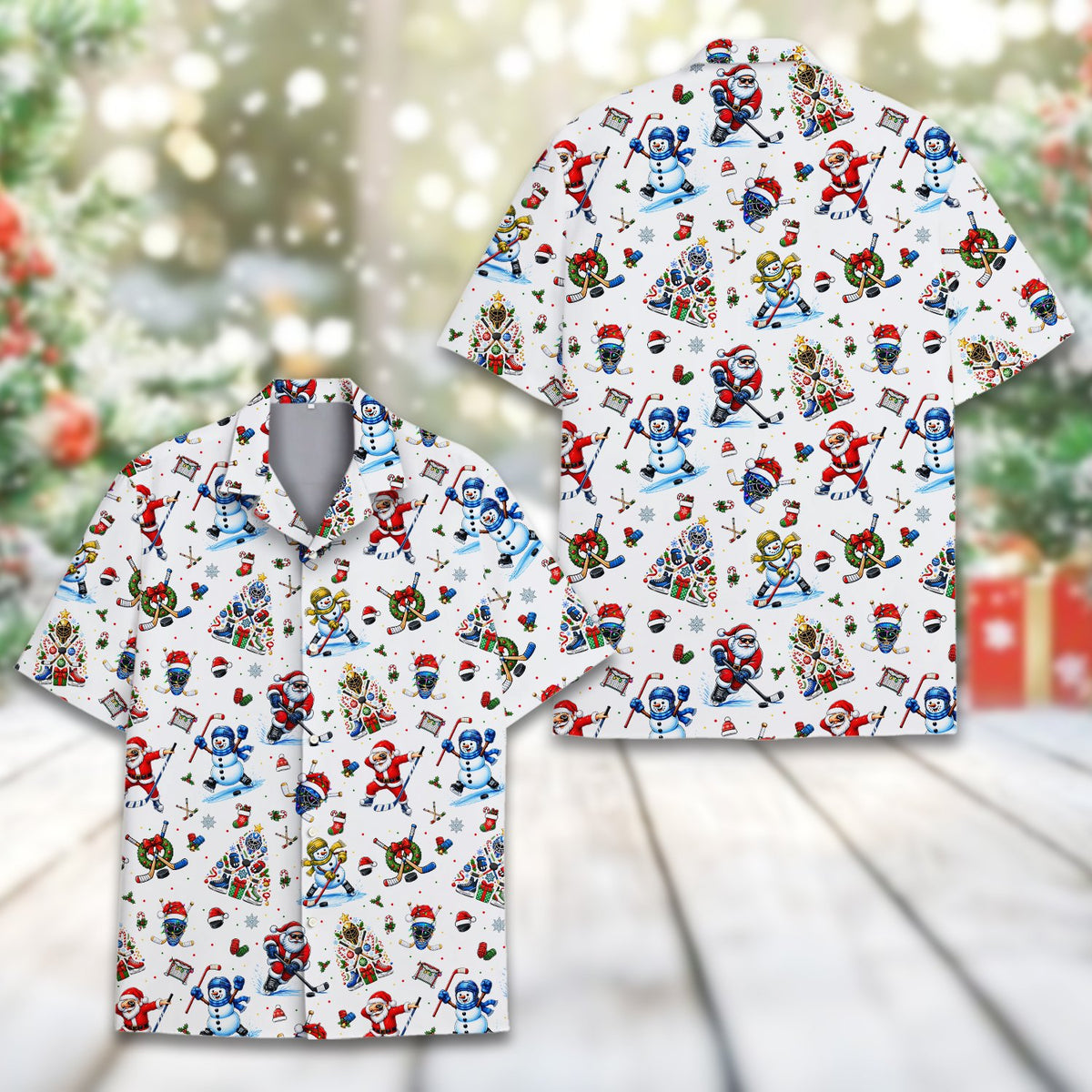Fourth lifestyle view showing the festive matching family hawaiian shirt