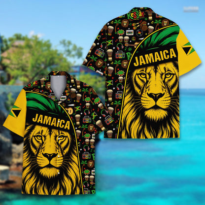 Back view of the jamaica reggae hawaiian shirt showing the continued pattern