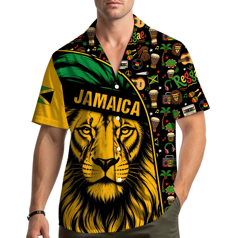 Final view emphasizing the fabric and button details of the hawaiian shirt