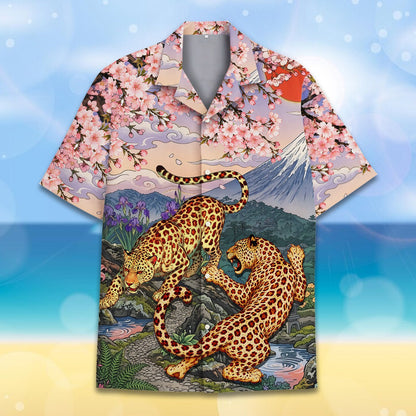 Flat lay front view of the hawaiian shirt