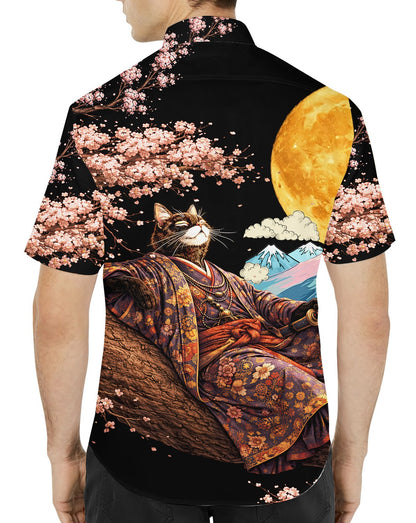 Back view of the hawaiian shirt showing the full moon and Mount Fuji design
