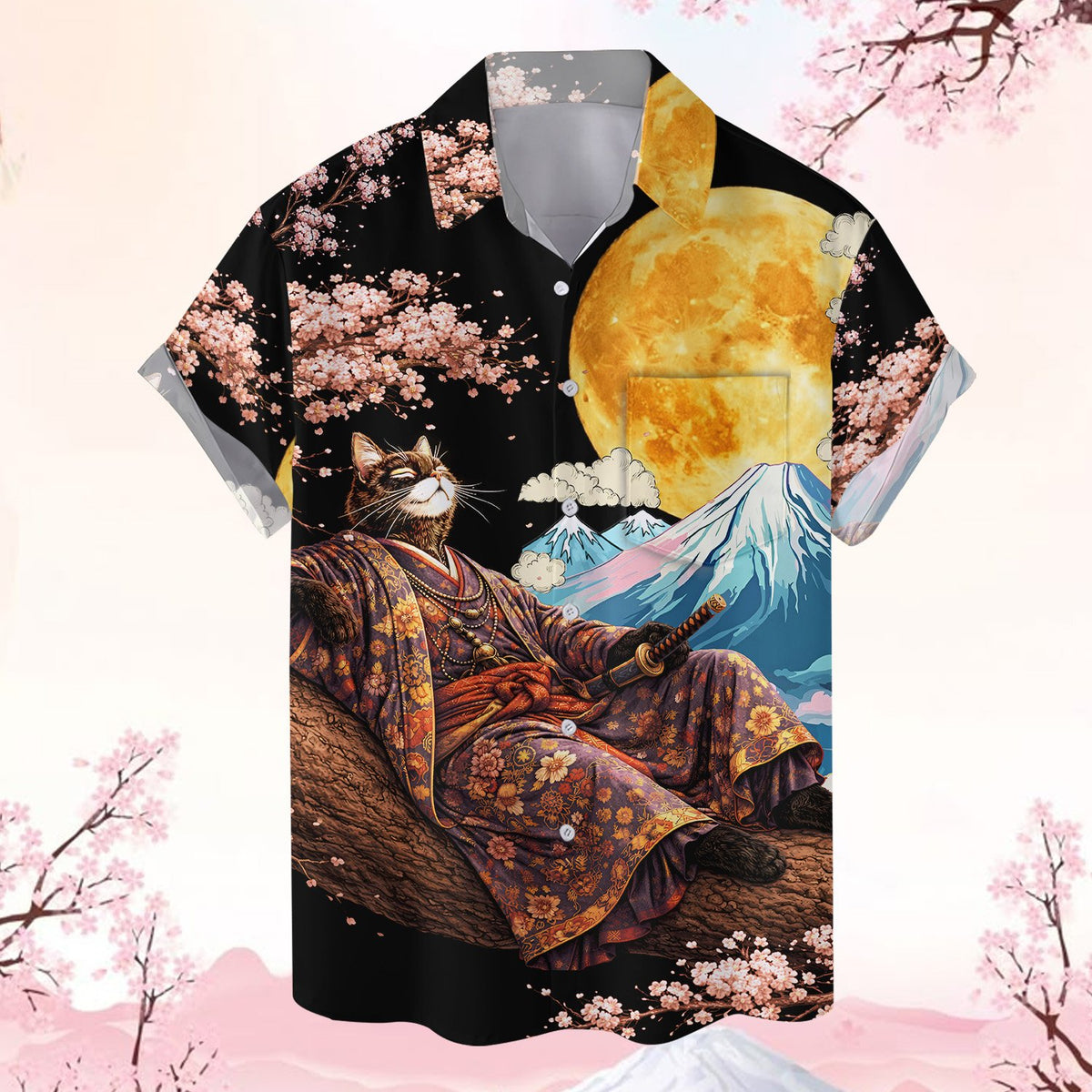 Front view of the matching family hawaiian shirt with Japanese kimono design