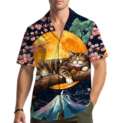 Lifestyle view showing family members wearing the matching family hawaiian shirts outdoors.