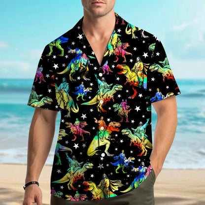 Another front view of the Jesus riding dinosaurs matching family shirt