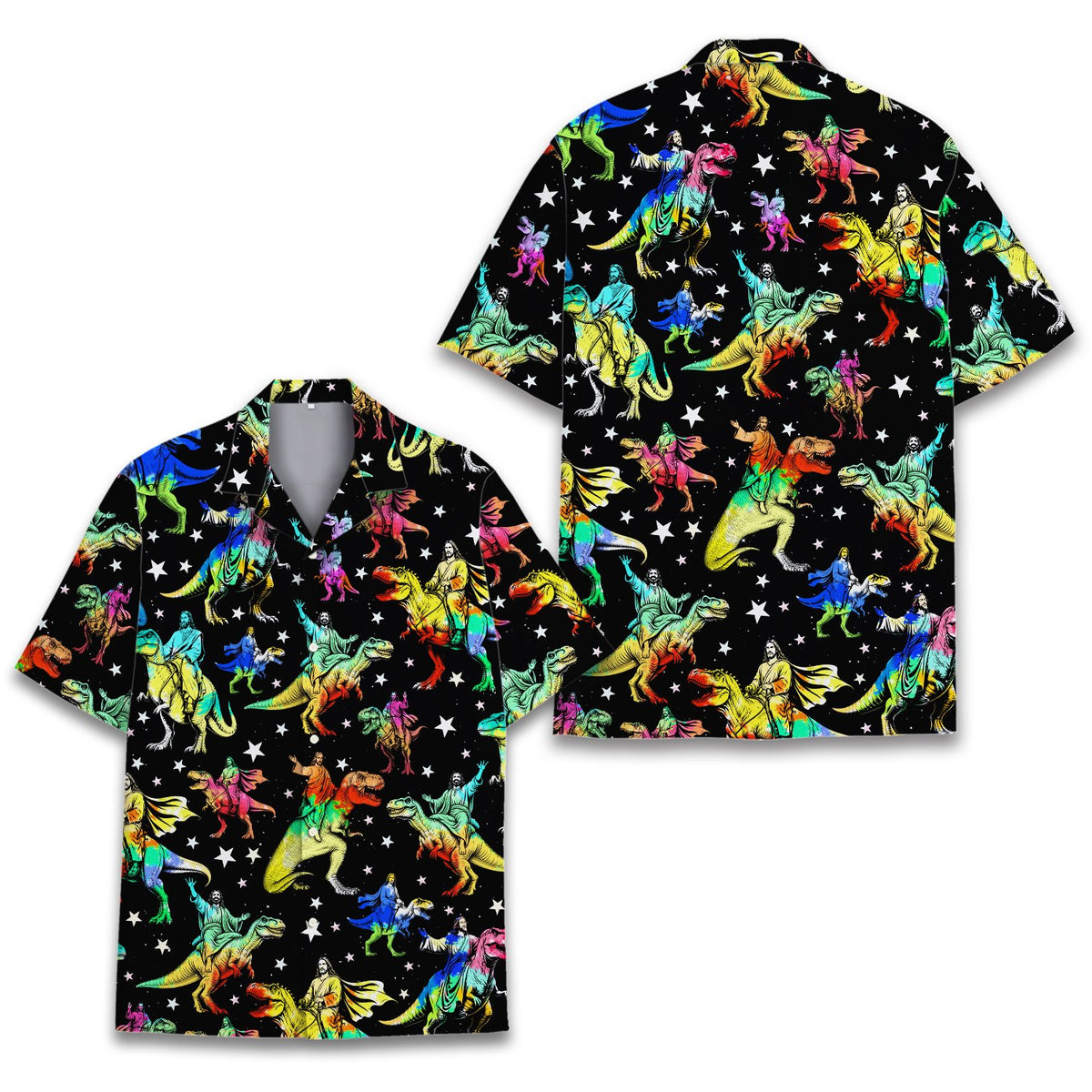 Second lifestyle view of a person in the matching family hawaiian shirt