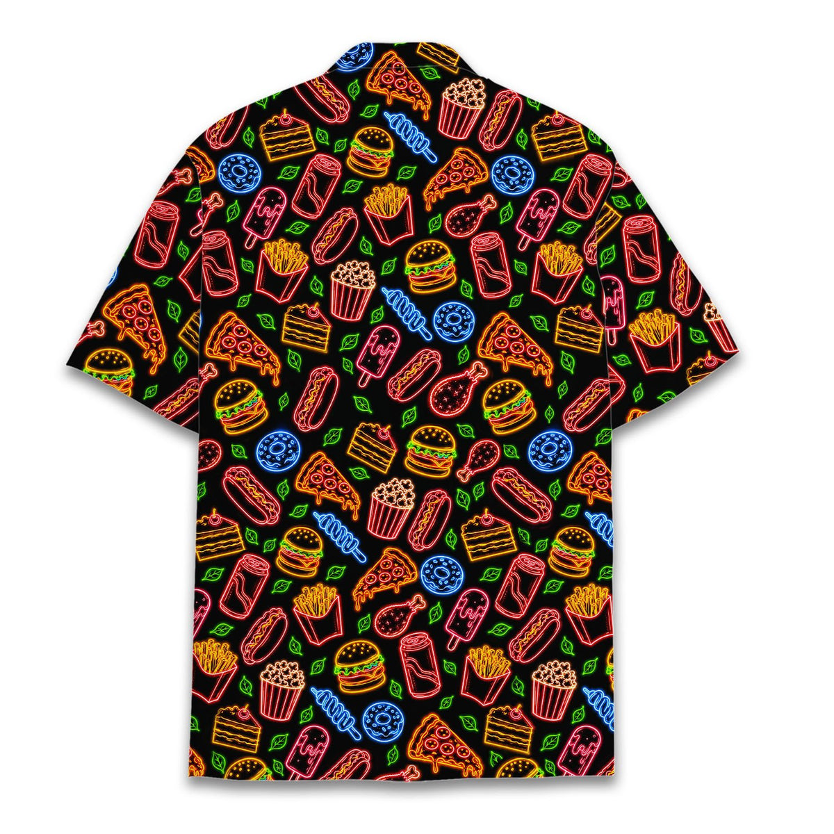 Junk food neon hawaiian shirt, back view