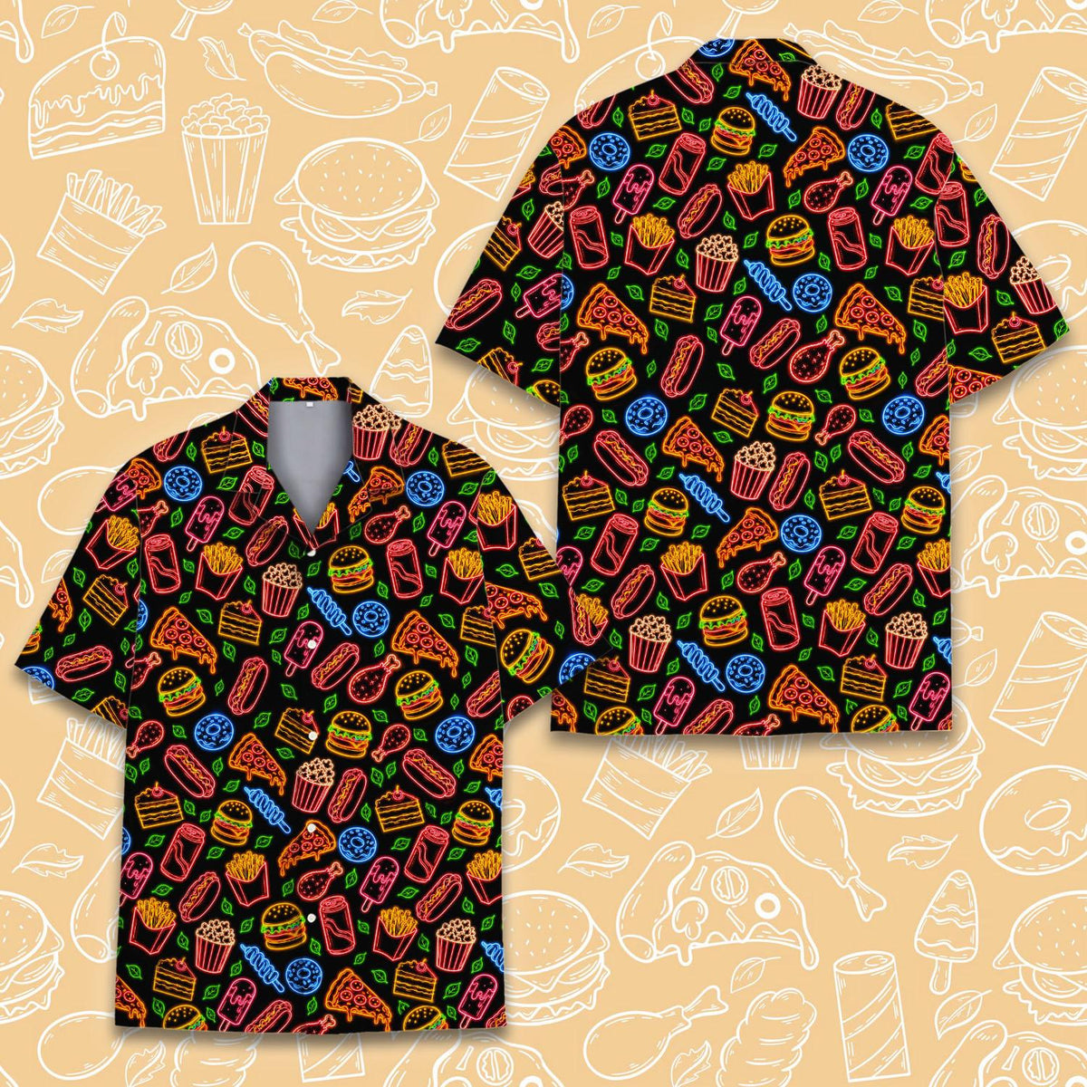 Neon sign style hawaiian shirt for family matching outfits, front view