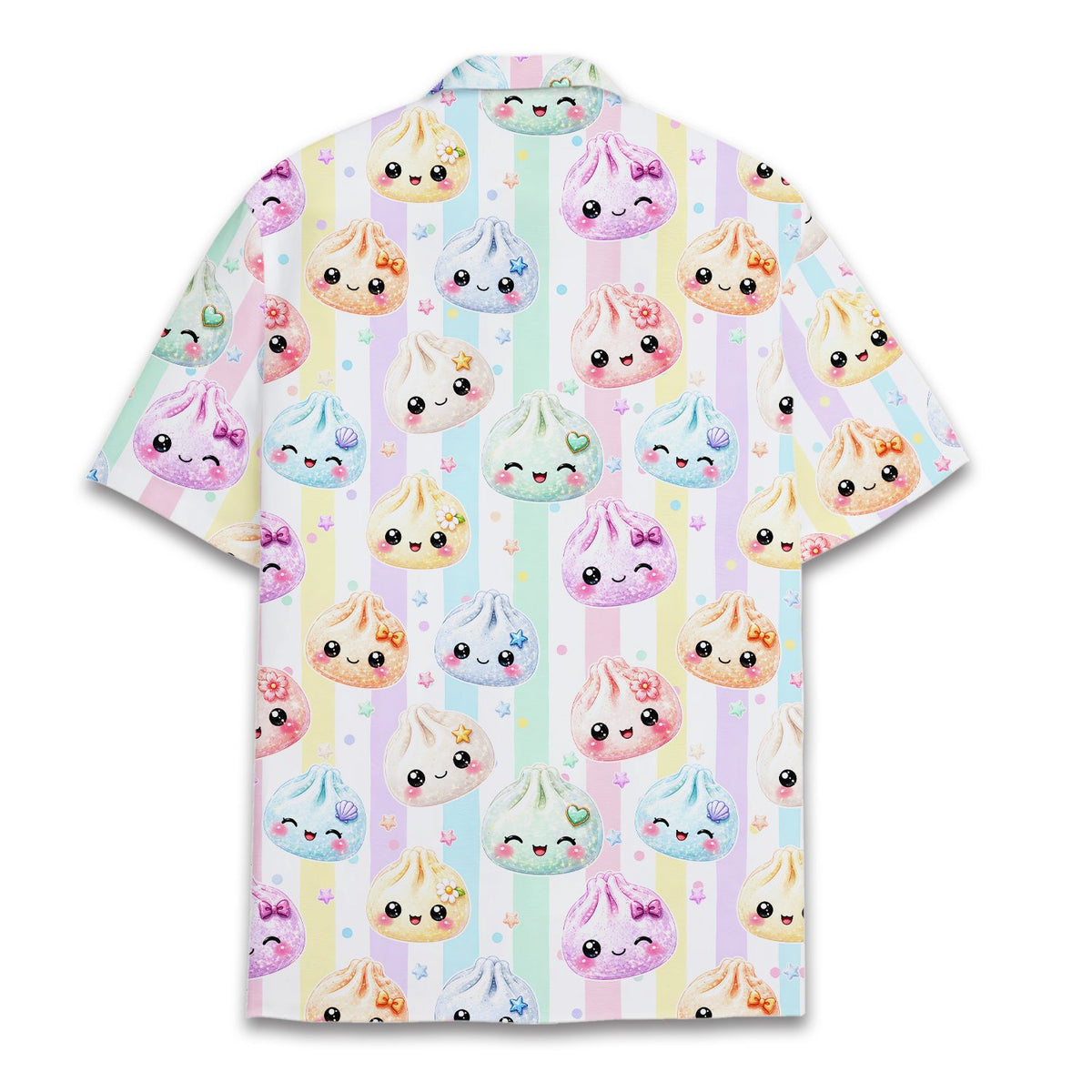 Back view of the multicolor kawaii hawaiian shirt