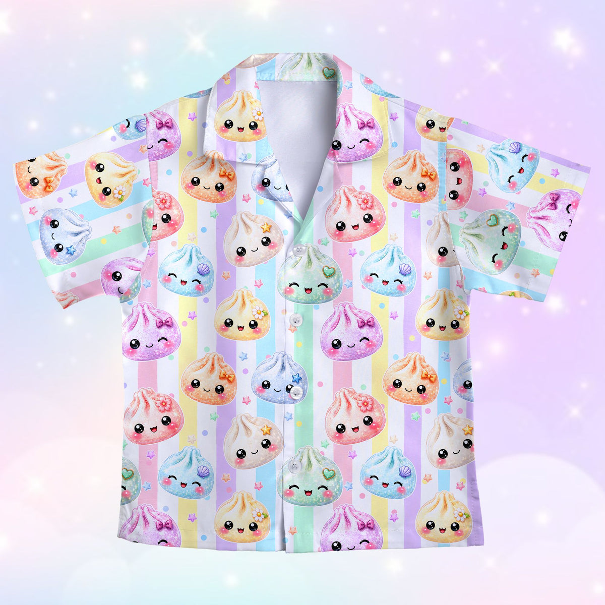 Front view of the multicolor kawaii hawaiian shirt